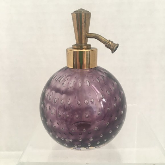 Vintage Tilso Perfume Bottle Amethyst Controlled Bubble Art Glass Brass Japan - Picture 5 of 8